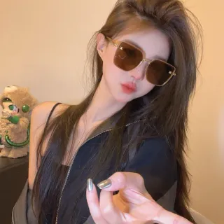 Gentle Monster Brown Gold Angular Square Frame Thin Metal Sunglasses