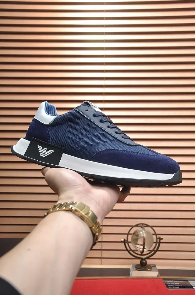 Giorgio Armani Navy White Mesh Upper Contrast Accents Lifestyle Sneakers 2