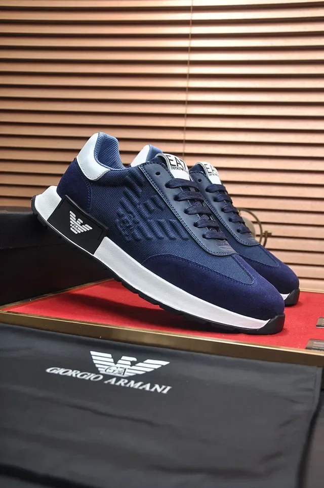 Giorgio Armani Navy White Mesh Upper Contrast Accents Lifestyle Sneakers 3