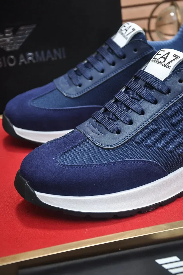 Giorgio Armani Navy White Mesh Upper Contrast Accents Lifestyle Sneakers 8