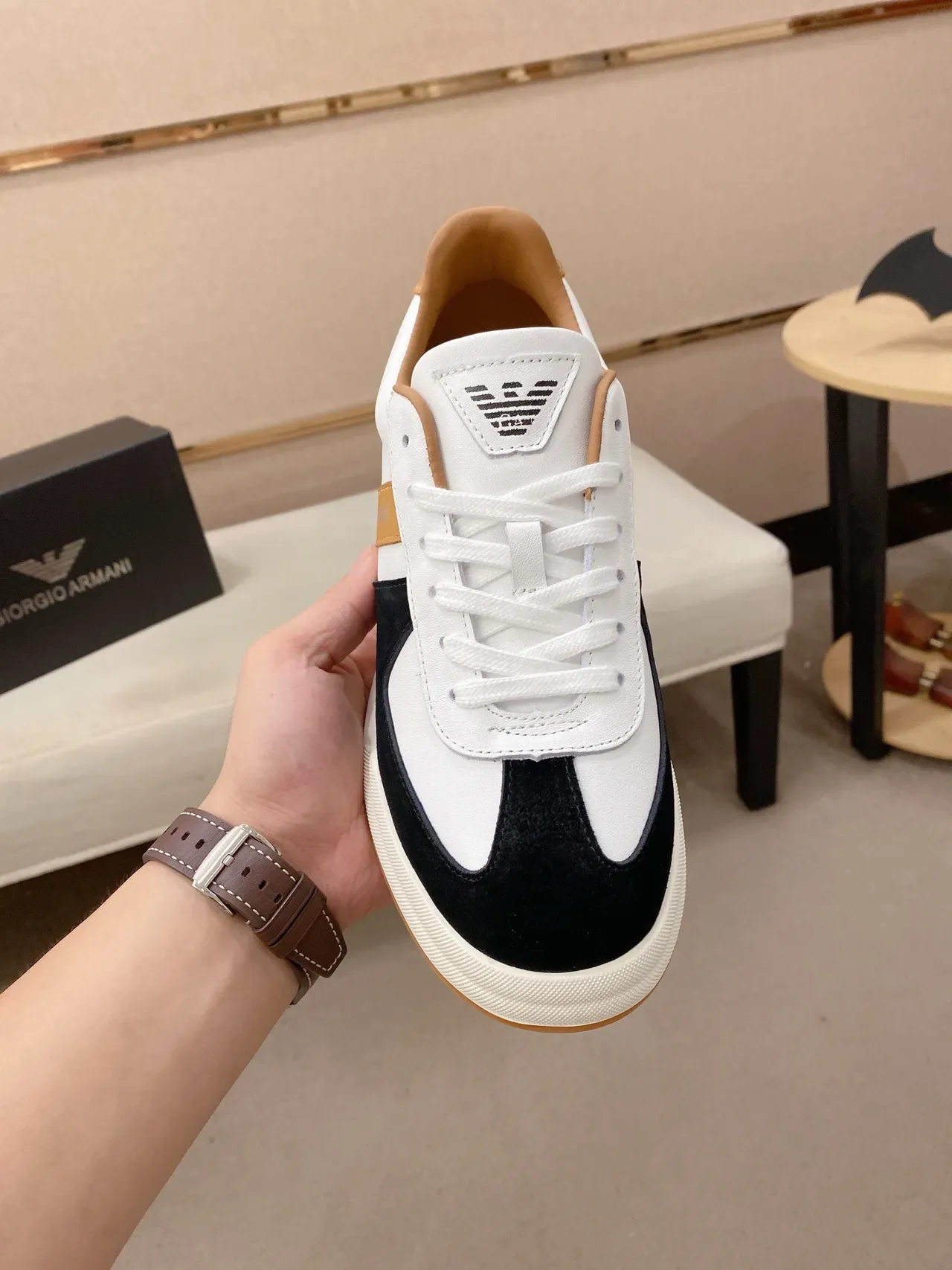 Giorgio Armani Panelled Leather and Suede Lifestyle Sneaker 2