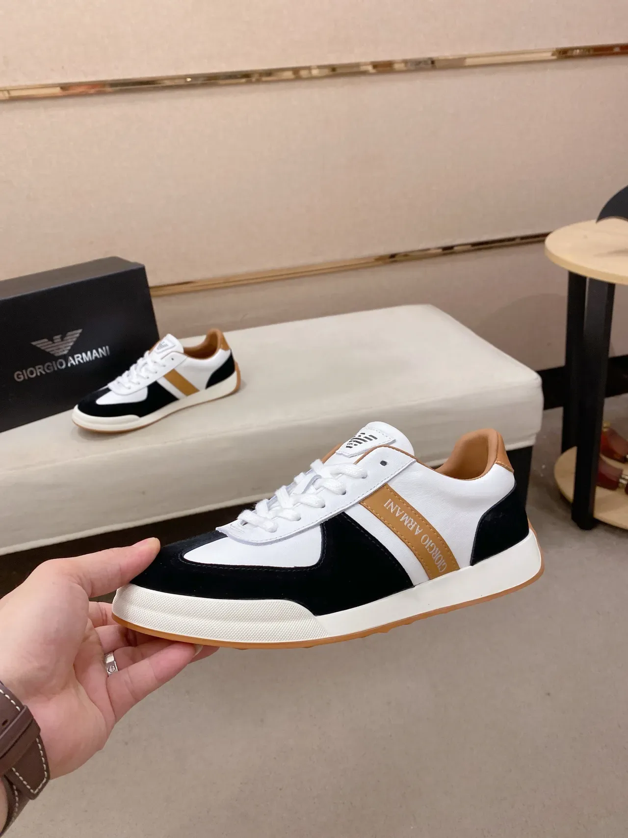 Giorgio Armani Panelled Leather and Suede Lifestyle Sneaker 3