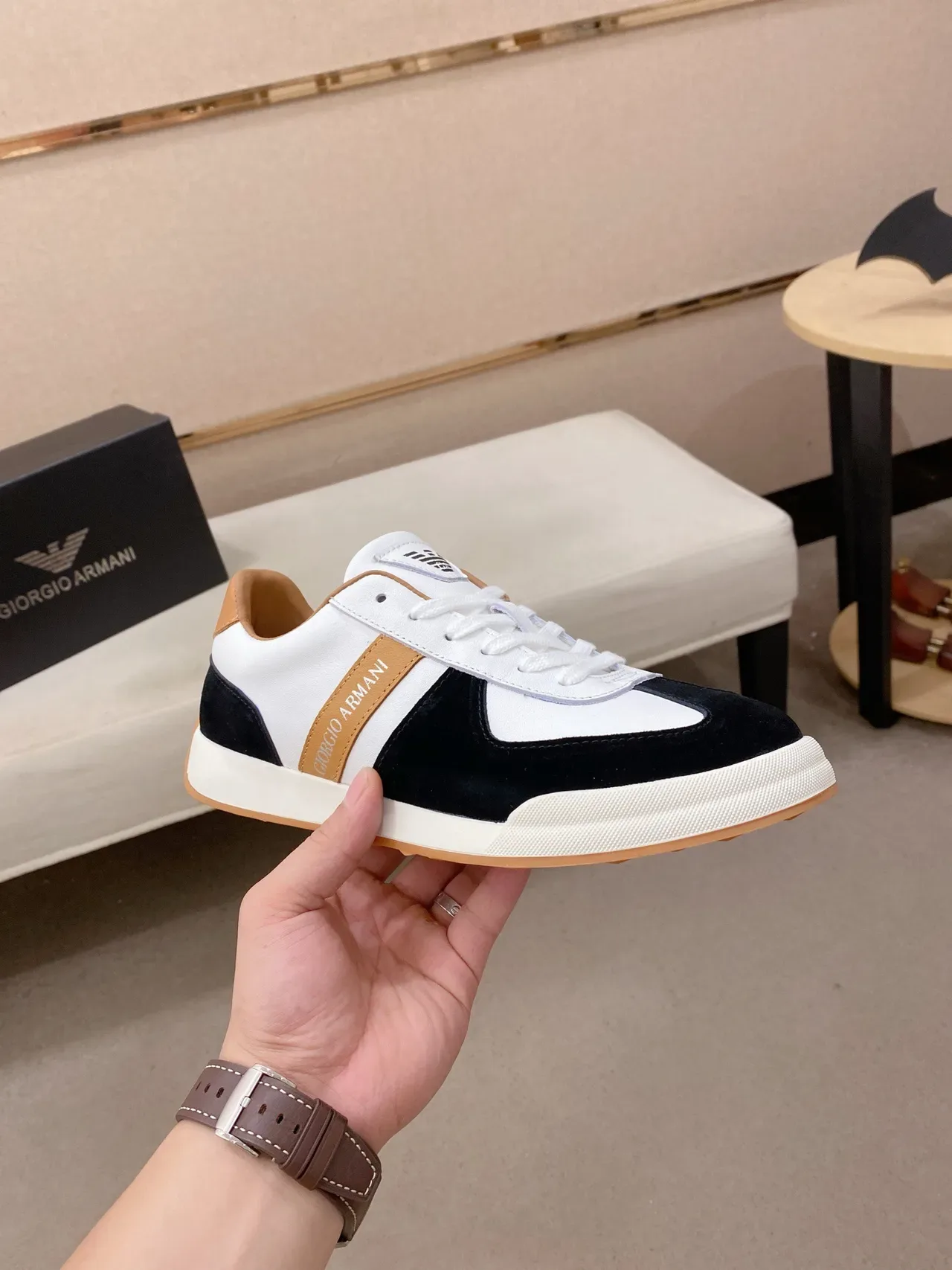 Giorgio Armani Panelled Leather and Suede Lifestyle Sneaker 4
