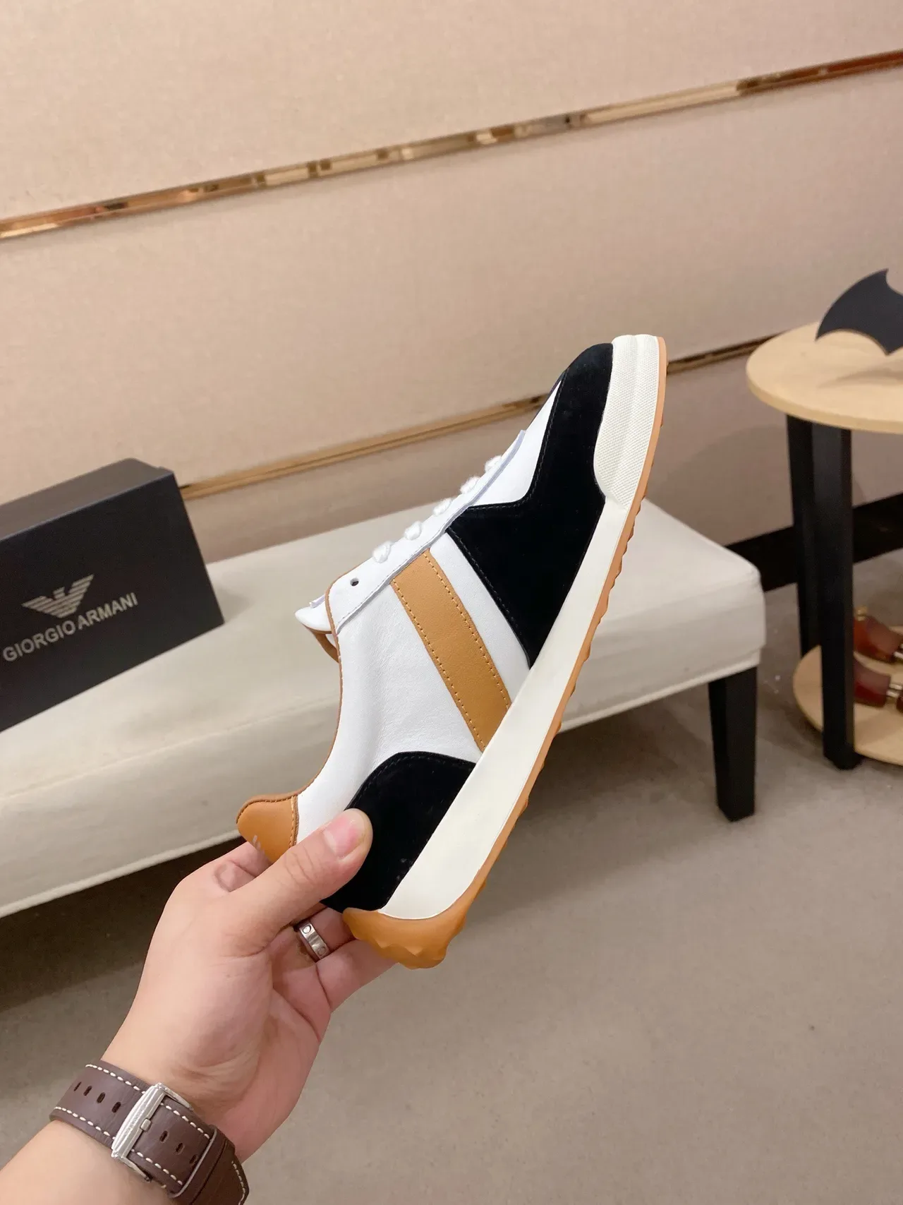 Giorgio Armani Panelled Leather and Suede Lifestyle Sneaker 5