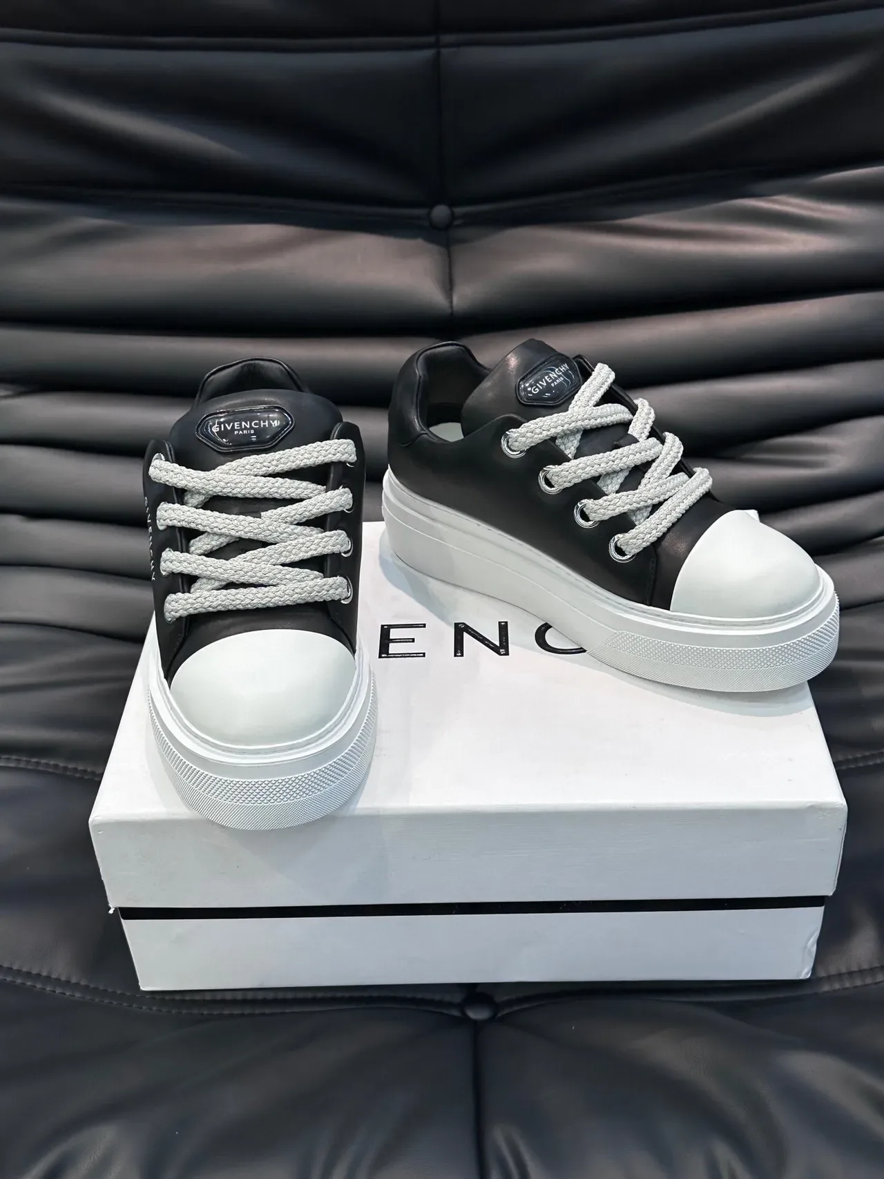 Givenchy Black White Platform Sole Leather Upper Lifestyle Sneakers 6