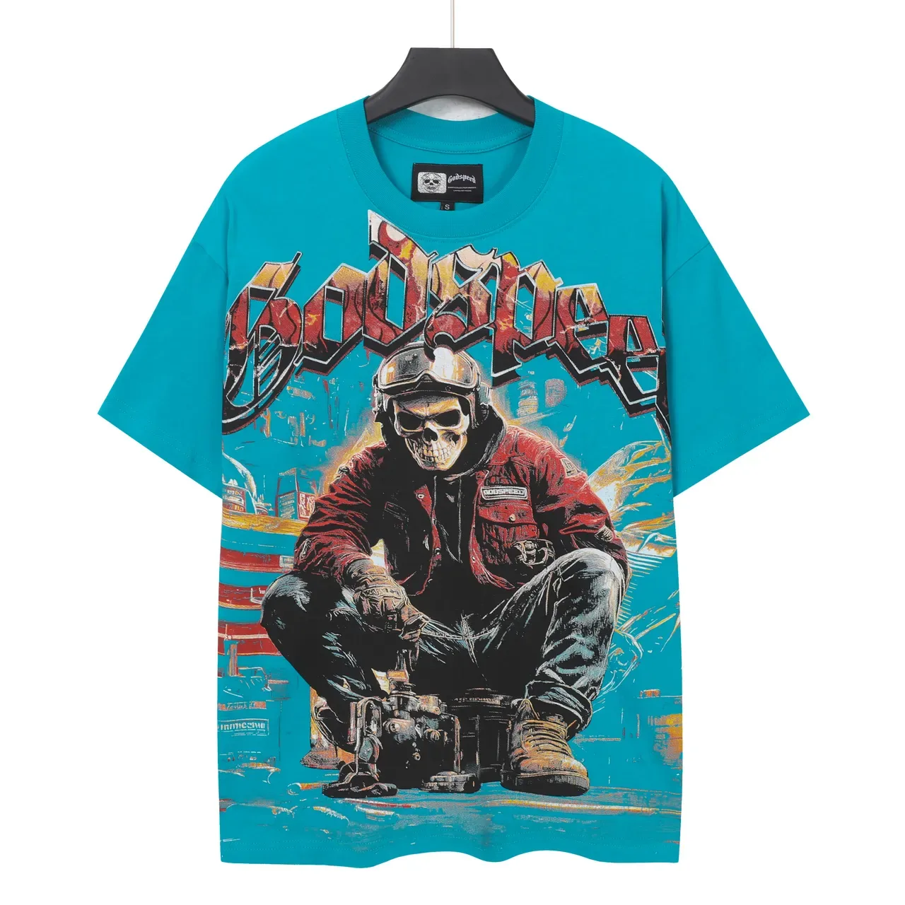 Godspeed Blue Red Oversized Fit Full-Front Graphic Print T-Shirt 2