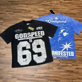 تي شيرت Godspeed لفريق سباق بطباعة جرافيك وخطوط متآكلة