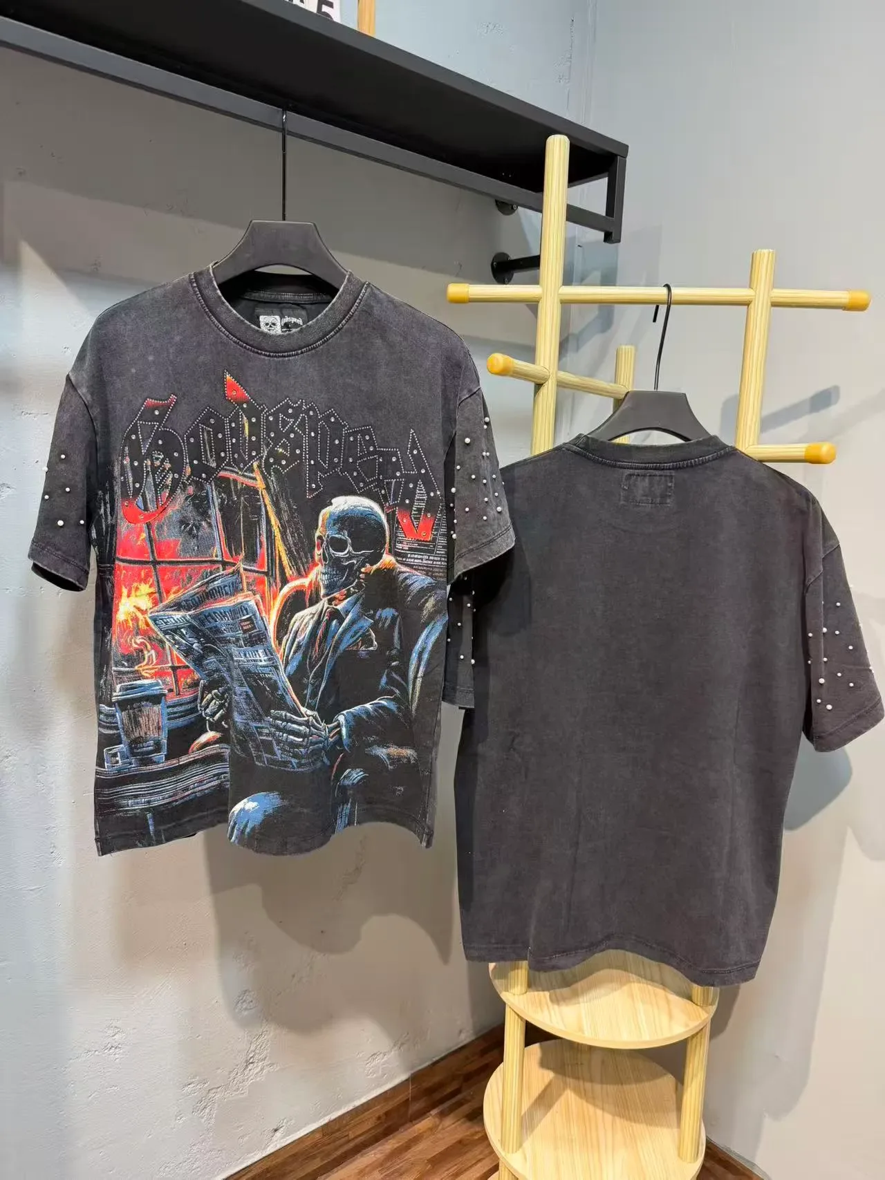 Godspeed Graphic-Print Studded Sleeves Distressed Black T-Shirt 4