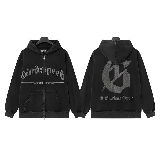 Godspeed Manifeste Einmmxiii Hoodie à Capuche Noir Lavé Embellished avec Rhinestones 2