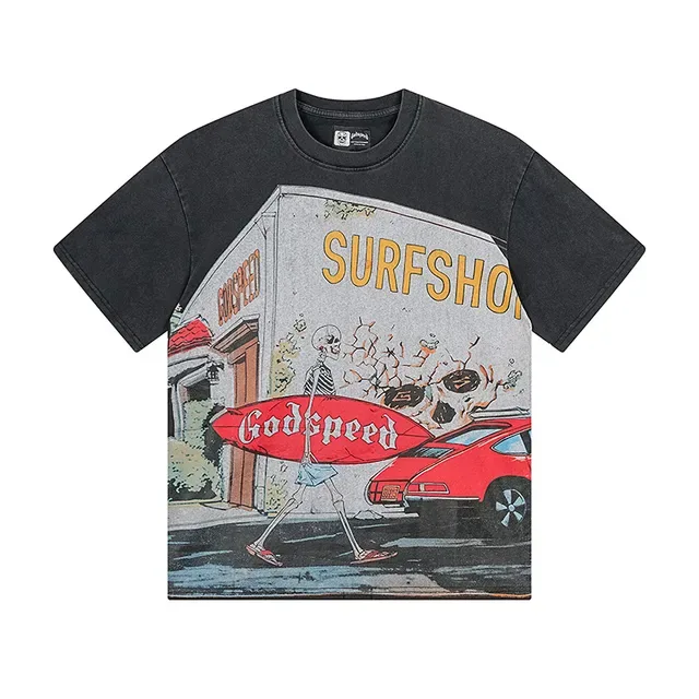 Godspeed Surfshop स्केलेटन ग्राफिक काली टी-शर्ट 2
