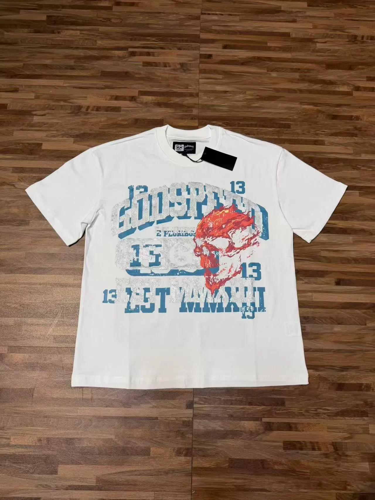 Godspeed White Blue Graphic-Print Crewneck T-Shirt 3