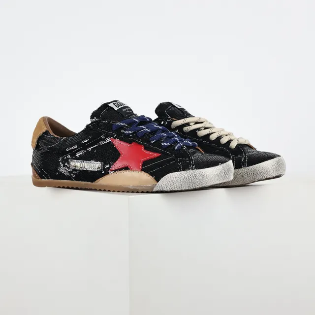 Golden Goose Superstar أحذية أسود ترتر نجم أحمر أسلوب حياة 3