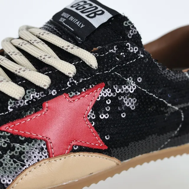 Golden Goose Superstar أحذية أسود ترتر نجم أحمر أسلوب حياة 6