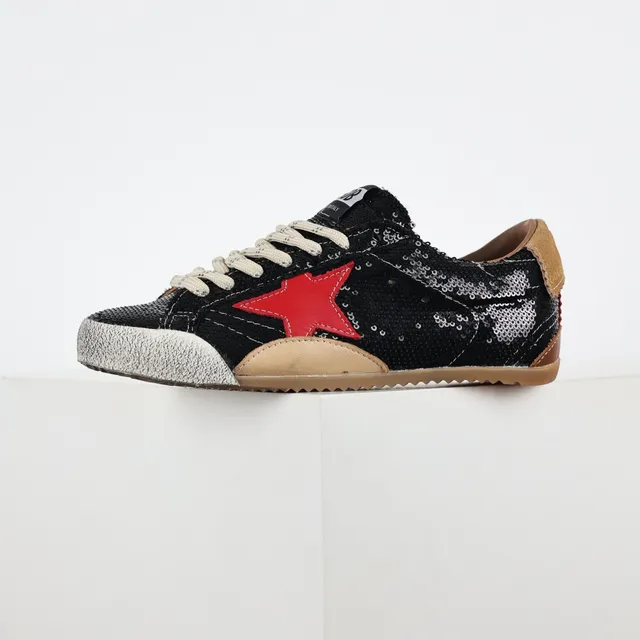 Golden Goose Superstar أحذية أسود ترتر نجم أحمر أسلوب حياة 9