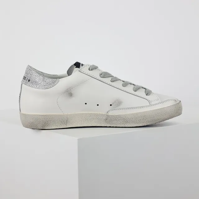 Golden Goose Superstar حذاء رياضي أبيض جلدي ديسترسد نجمة لامعة نمط حياة 7