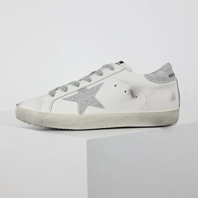 Golden Goose Superstar حذاء رياضي أبيض جلدي ديسترسد نجمة لامعة نمط حياة 9
