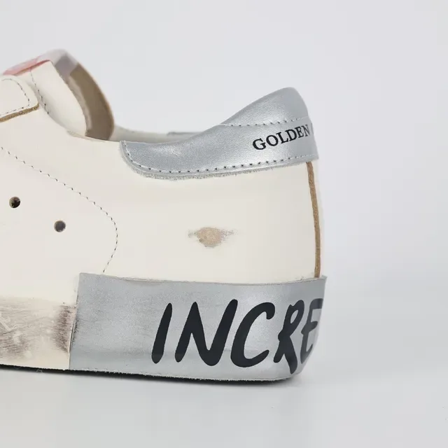 Golden Goose Branco Rosa Couro Distressed Estrela Glitter Appliqué Sneakers Lifestyle 4