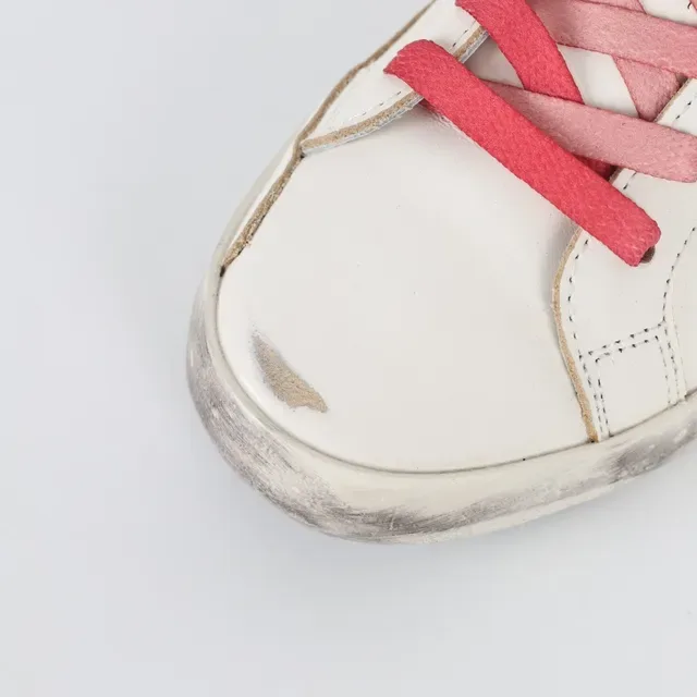 Golden Goose Branco Rosa Couro Distressed Estrela Glitter Appliqué Sneakers Lifestyle 5