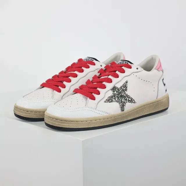 Golden Goose Blanc Rouge Cuir Supérieur Apliqué Étoile Scintillante Chaussures Lifestyle 2