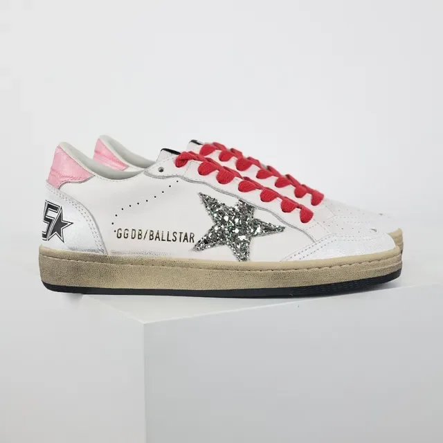Golden Goose Blanc Rouge Cuir Supérieur Apliqué Étoile Scintillante Chaussures Lifestyle 3