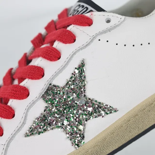 Golden Goose Blanc Rouge Cuir Supérieur Apliqué Étoile Scintillante Chaussures Lifestyle 6