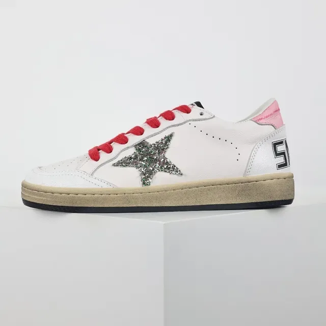 Golden Goose Blanc Rouge Cuir Supérieur Apliqué Étoile Scintillante Chaussures Lifestyle 9