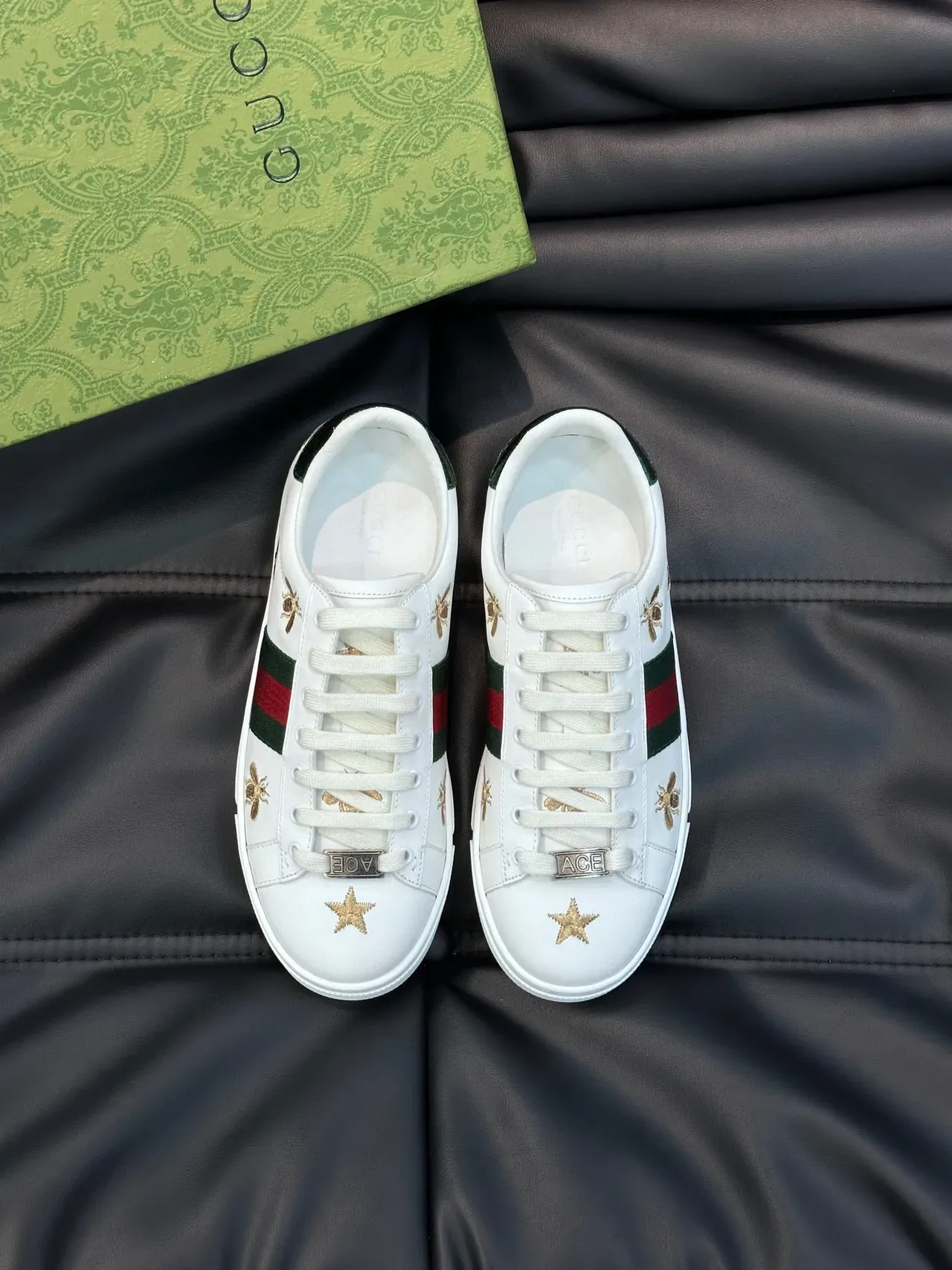 Gucci Ace Bee and Star Embroidered White Lifestyle Sneakers 2