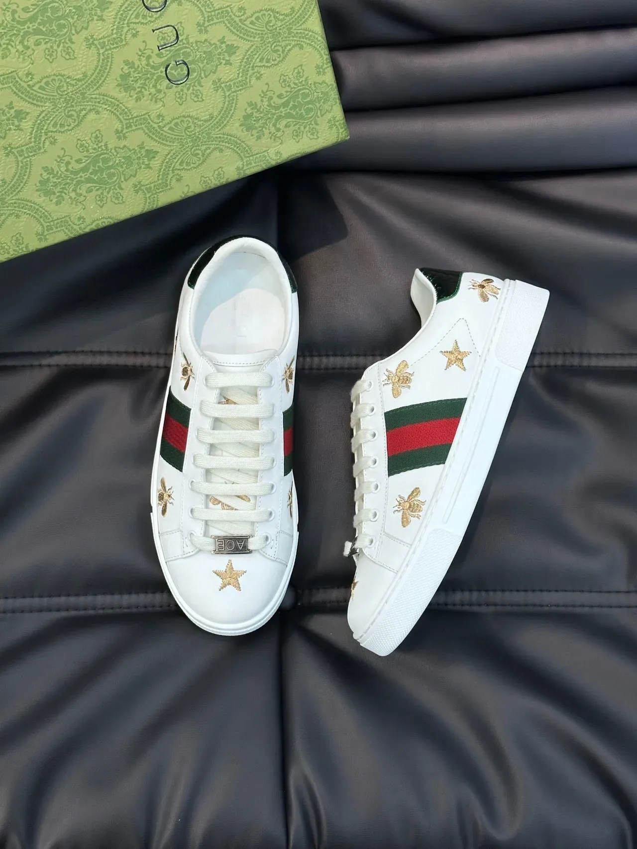 Gucci Ace Bee and Star Embroidered White Lifestyle Sneakers 3