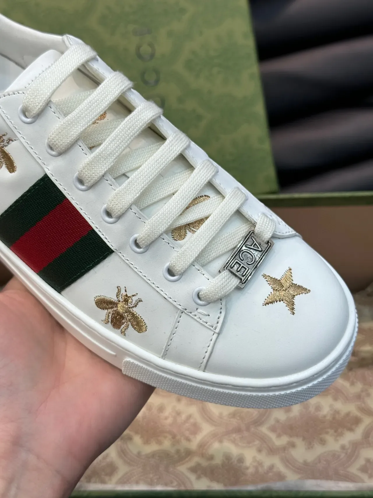 Gucci Ace Bee and Star Embroidered White Lifestyle Sneakers 7