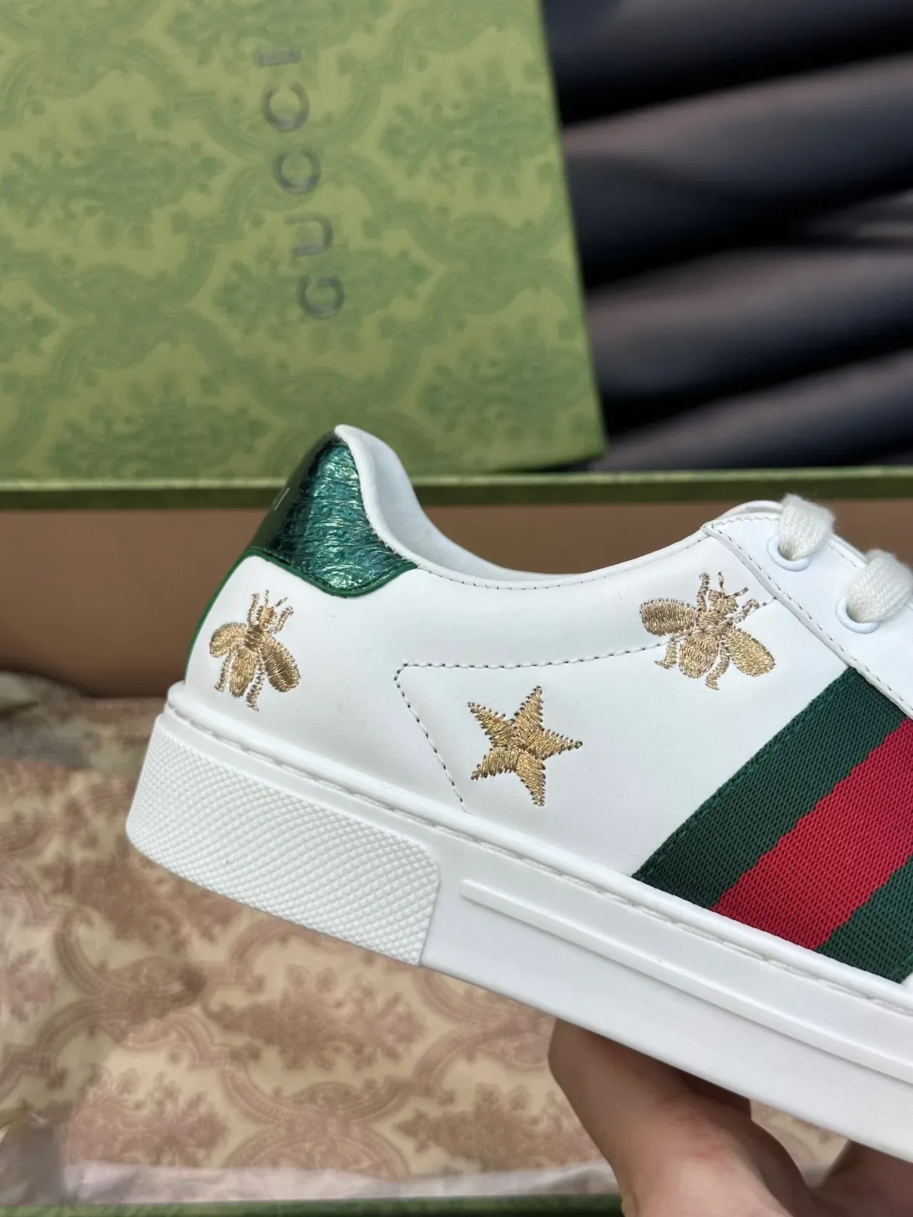 Gucci Ace Bee and Star Embroidered White Lifestyle Sneakers 8