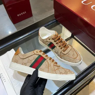 Gucci Ace Beige GG Monogram Web Stripe Lifestyle Sneakers
