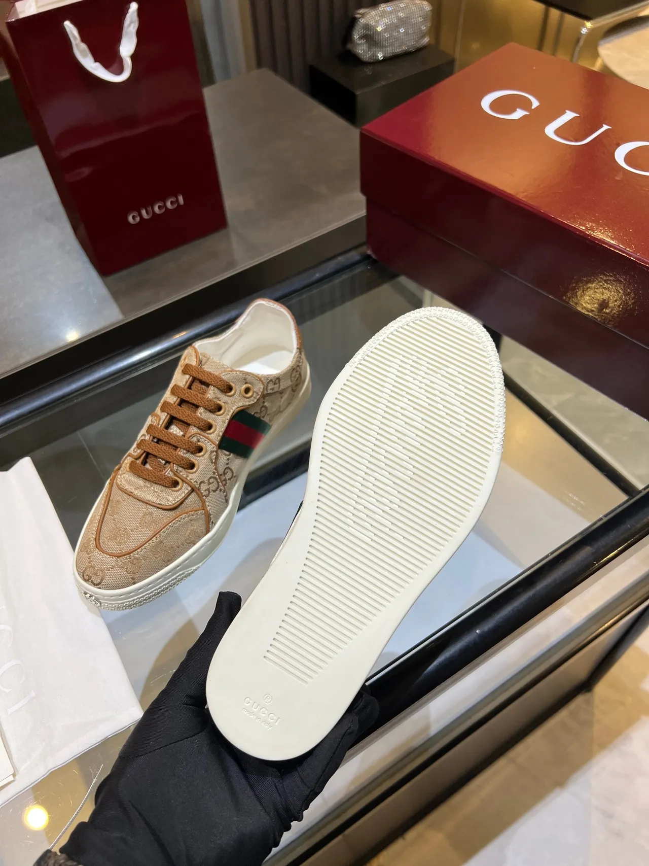 Gucci Ace Beige GG Monogram Web Stripe Lifestyle Sneakers 2
