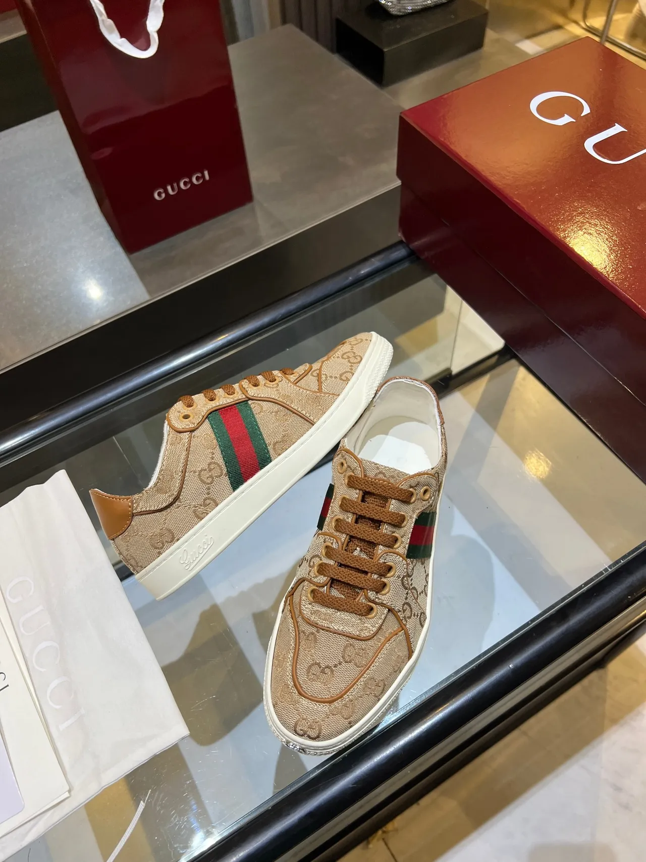 Gucci Ace Beige GG Monogram Web Stripe Lifestyle Sneakers 3