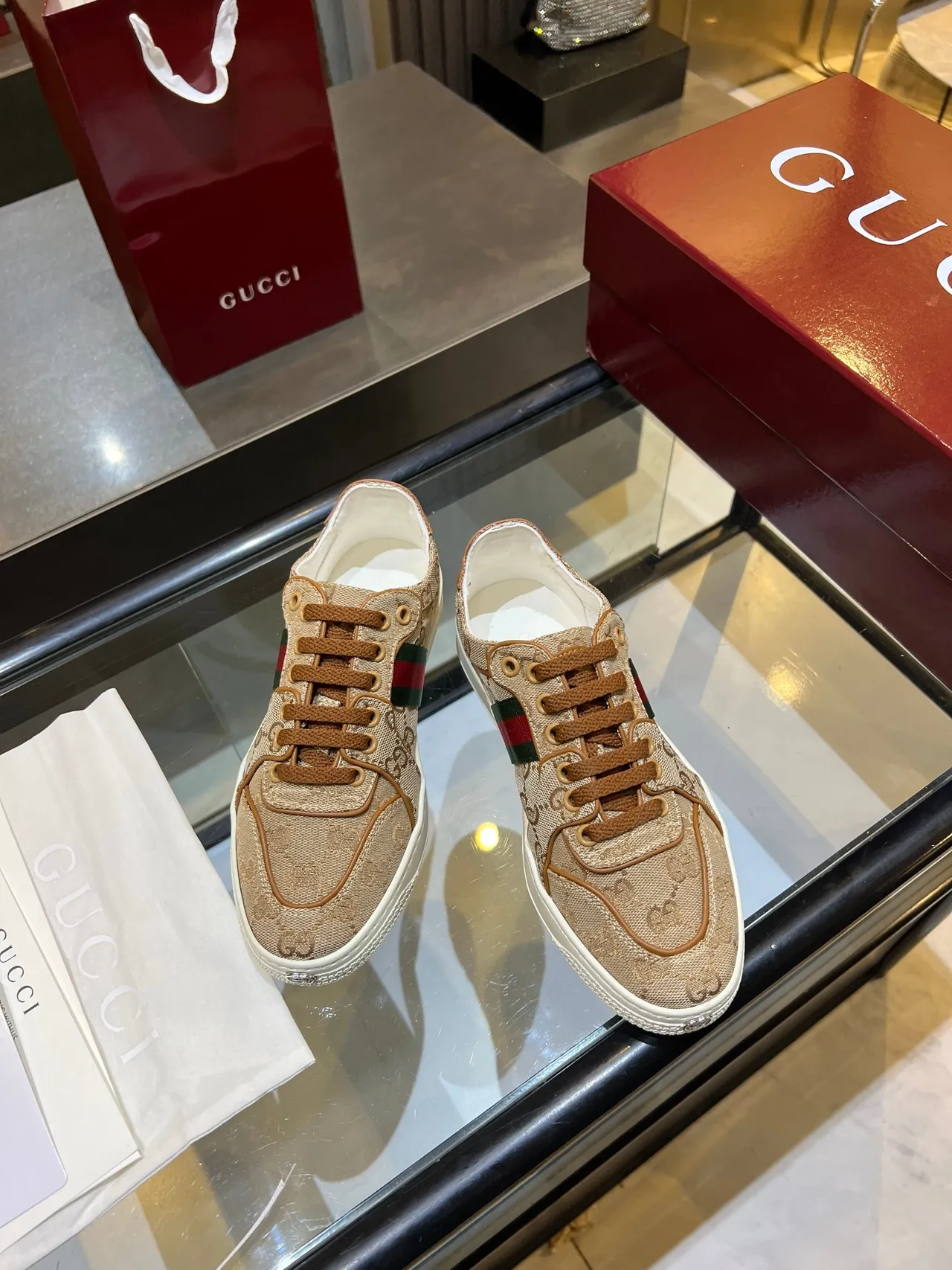Gucci Ace Beige GG Monogram Web Stripe Lifestyle Sneakers 4