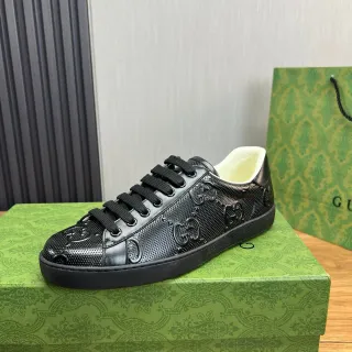 Gucci Ace Black Perforated GG Monogram Lifestyle Sneakers