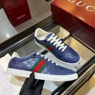 Gucci Ace Blue GG Monogram Web Stripe Lifestyle Sneakers