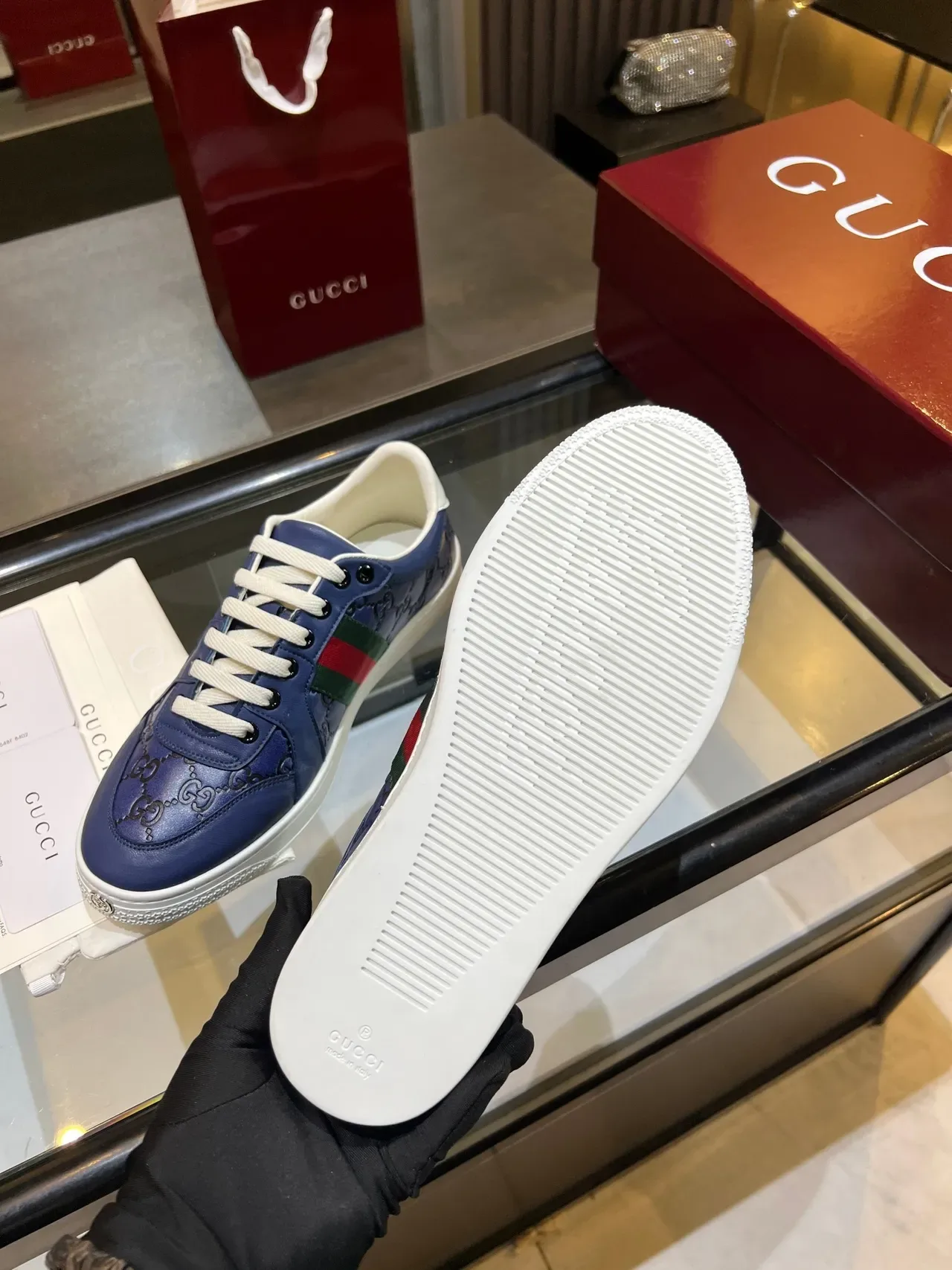 Gucci Ace Blue GG Monogram Web Stripe Lifestyle Sneakers 2