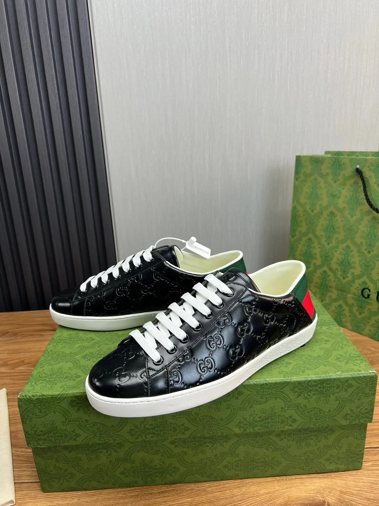 Gucci Ace Embossed GG Monogram Black Lifestyle Sneakers 3