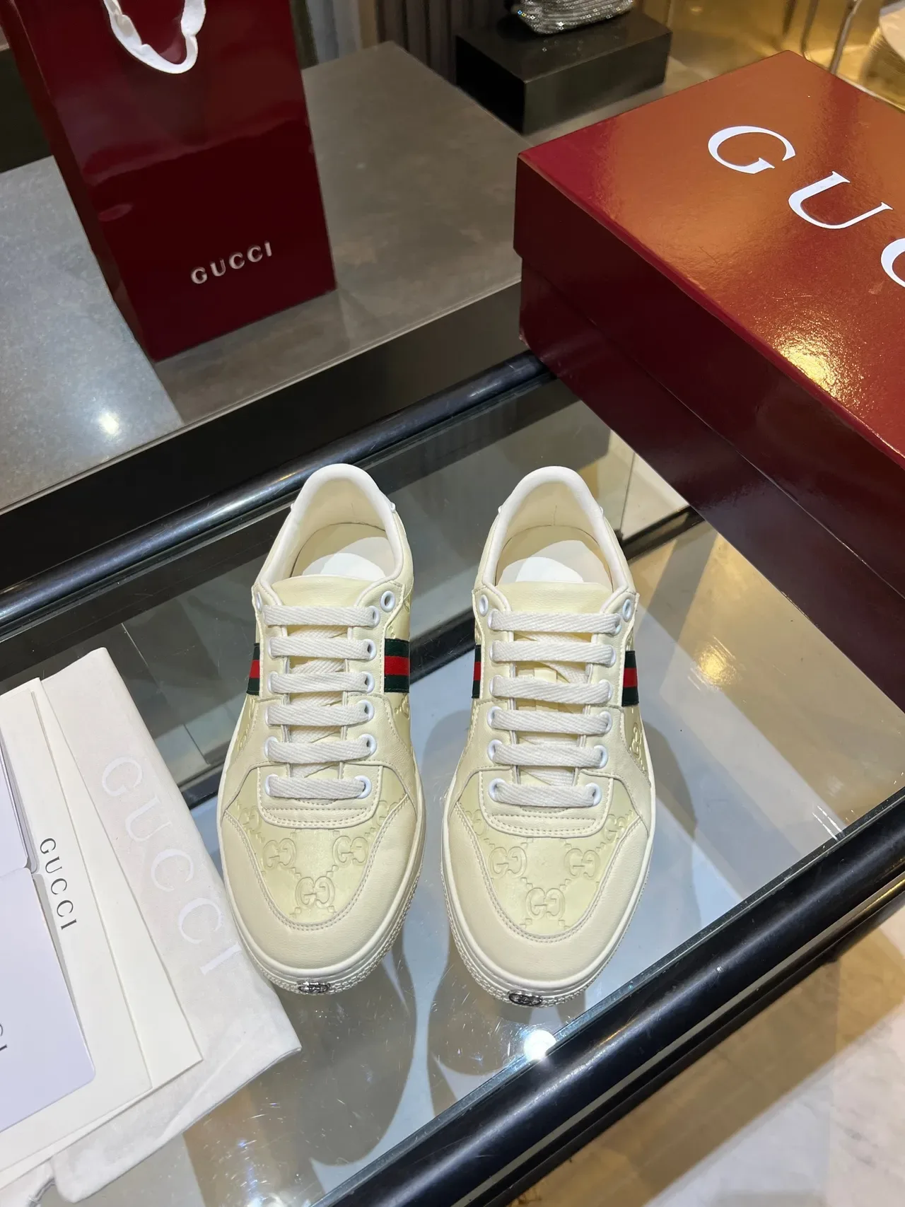 Gucci Ace Embossed GG Monogram Cream Lifestyle Sneakers 3