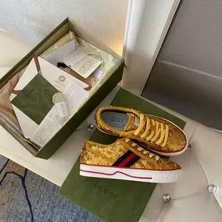 Gucci Ace Gold Red Sequin Upper Web Stripe Lifestyle Sneakers