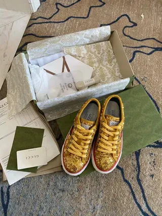 Gucci Ace Gold Red Sequin Upper Web Stripe Lifestyle Sneakers 2