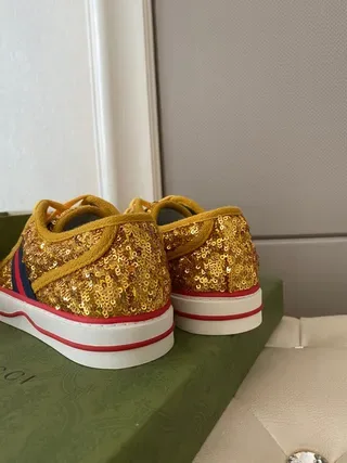 Gucci Ace Gold Red Sequin Upper Web Stripe Lifestyle Sneakers 4