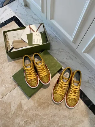 Gucci Ace Gold Red Sequin Upper Web Stripe Lifestyle Sneakers 5