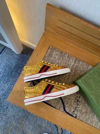 Gucci Ace Gold Red Sequin Upper Web Stripe Lifestyle Sneakers 6