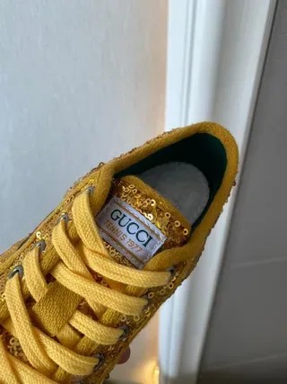 Gucci Ace Gold Red Sequin Upper Web Stripe Lifestyle Sneakers 7