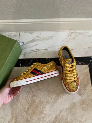 Gucci Ace Gold Red Sequin Upper Web Stripe Lifestyle Sneakers 8