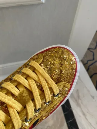 Gucci Ace Gold Red Sequin Upper Web Stripe Lifestyle Sneakers 9