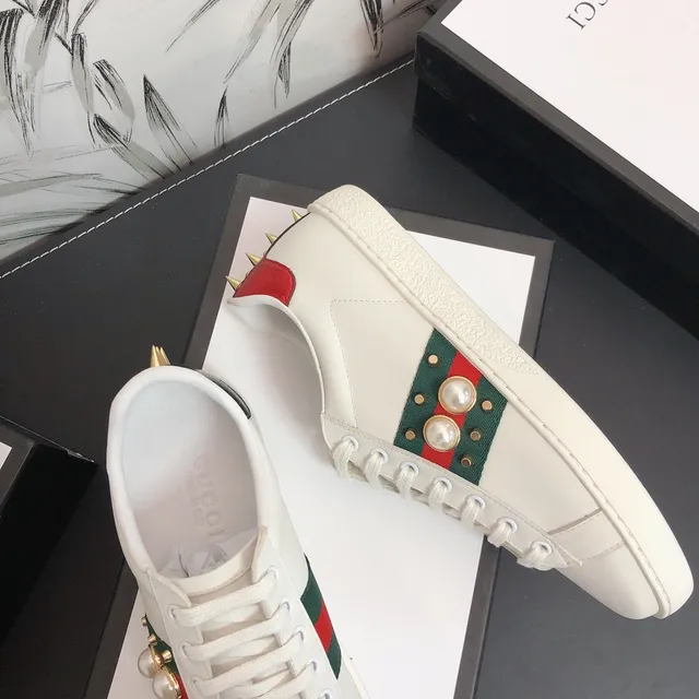 Gucci Ace Pearl and Stud Embellished White Lifestyle Sneakers 3