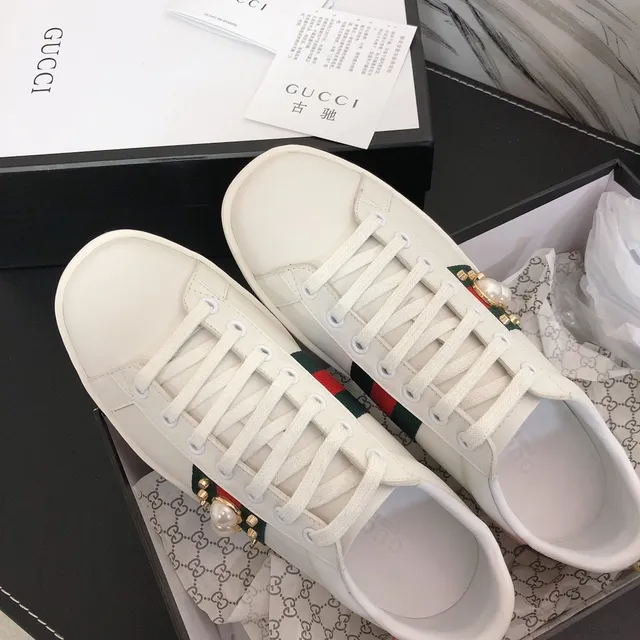 Gucci Ace Pearl and Stud Embellished White Lifestyle Sneakers 5