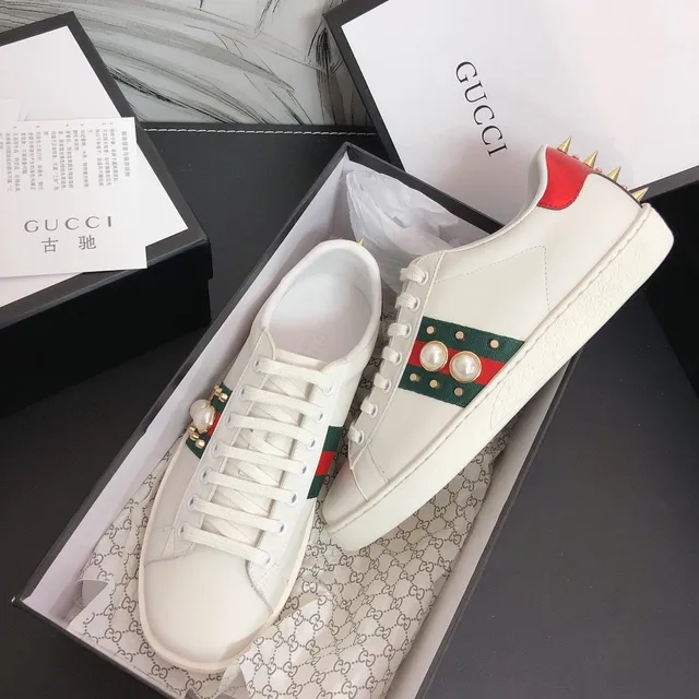 Gucci Ace Pearl and Stud Embellished White Lifestyle Sneakers 7